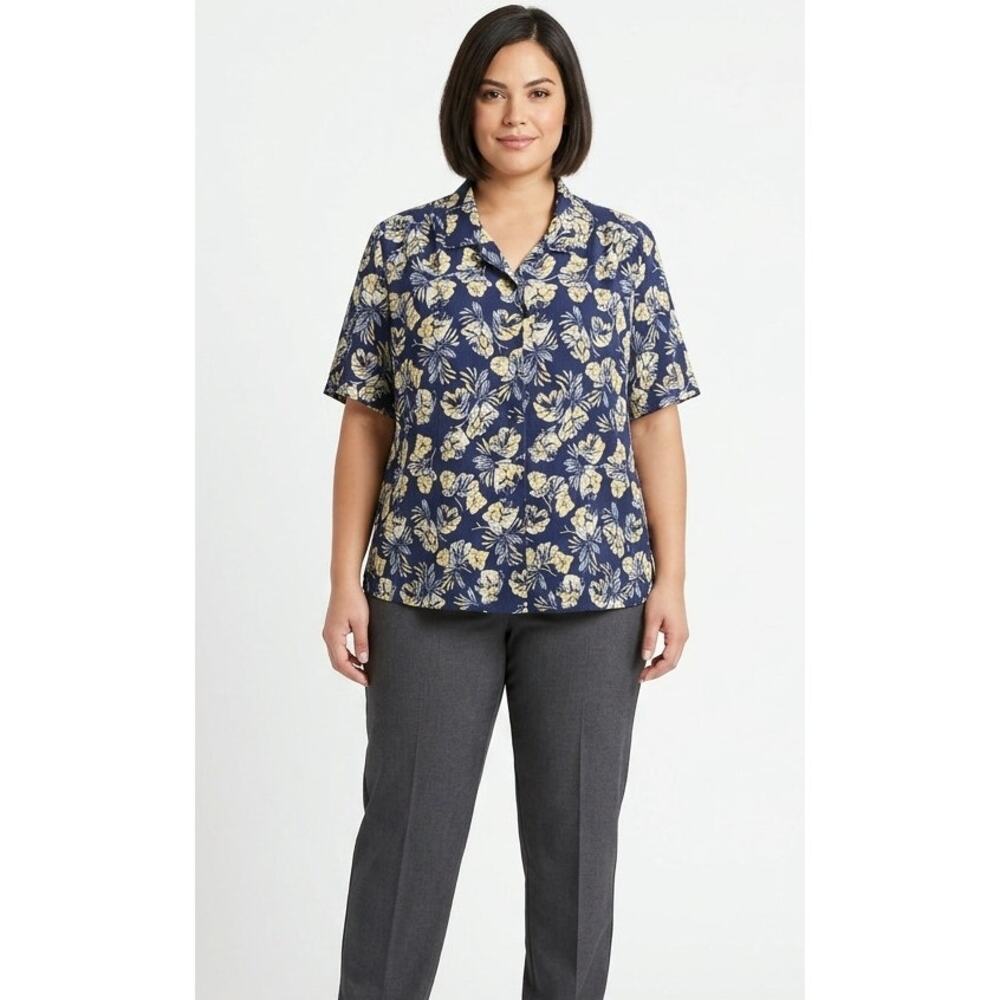 DONNKENNY Women's Vintage Floral Blouse Top 2XL Polyester Business Office